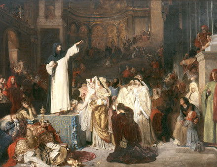 ‘Girolamo Savonarola Preaching Against Prodigality’ by Ludwig von Langenmantel, 1879. St Bonaventure University. Public Domain.