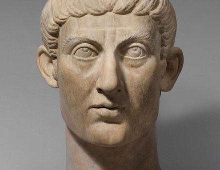 Marble portrait head of the Emperor Constantine I, the first Christian ruler of Rome, c. 325-370. Metropolitan Museum of Art. Public Domain.