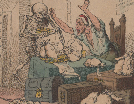 ‘Death and the Miser’ by Thomas Rowlandson, 1801. Metropolitan Museum of Art. Public Domain.