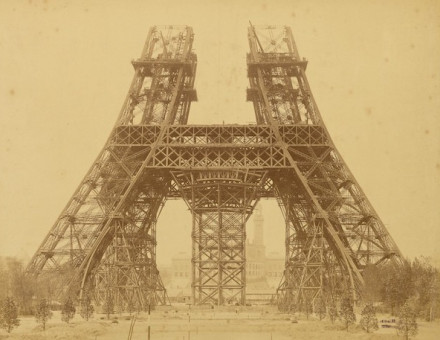 Construction between the first and second levels of the Eiffel Tower, by Louis-Émile Durandelle, 15 May 1888. J. Paul Getty Museum, Los Angeles. Public Domain.
