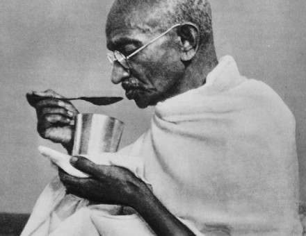 Mahatma Gandhi eats in preparation for a fast, c. 1940. Dutch National Archives (CC0).