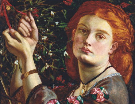 ’Hanging the Mistletoe‘ by Dante Gabriel Charles Rossetti, 1860. Bridgeman Images.