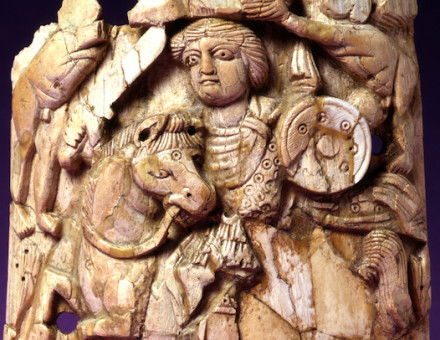 A victorious Byzantine emperor on a hunt, Egyptian ivory relief, c. 7th century. Walters Art Museum (CC0).