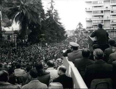 Road to socialism: Salvador Allende announces the nationalisation of copper, Rancagua, Chile, 15 July 1971. A decade later industries were privatised by the regime of Augusto Pinochet. Keystone Press via Alamy Stock Photo.