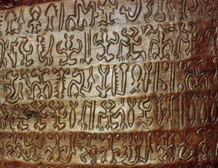 ‘Strange hieroglyphs’: rongorongo inscription, Easter Island. George Holton/Science Photo Library