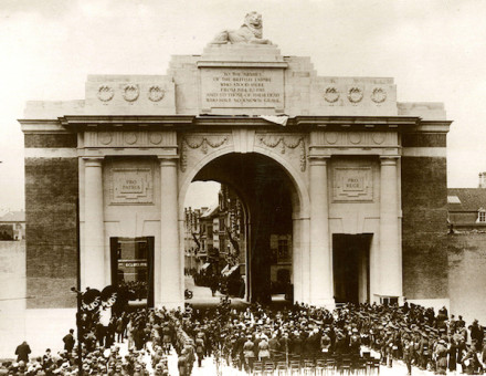 Sacred ground: the unveiling of the Menin Gate, Ypres at a ceremony on 24 July 1927. Chronicle / Alamy Stock Photo
