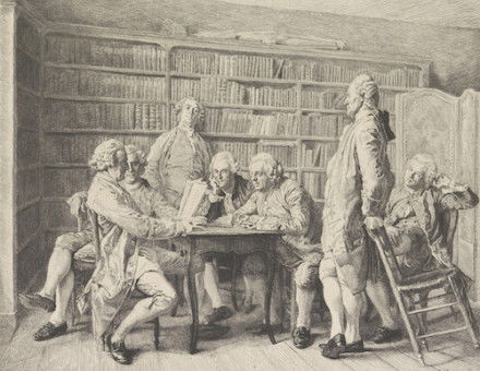 A lecture in Denis Diderot’s house, by Augustin Mongin after Jean Louis Ernest Meissonier, 1878. Rijksmuseum. Public Domain.