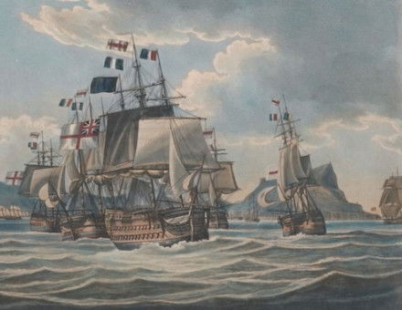 ’Saumerez' Action off Algeciras and Gibraltar, 6th and 12th July 1801‘, by Joseph Constantine Stadler after Jaheel Brenton, 1802. Yale Center for British Art, Paul Mellon Collection. Public Domain.