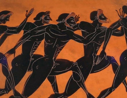 Terracotta Panathenaic prize amphora showing a race, c. 530 BC. Metropolitan Museum of Art. Public Domain.