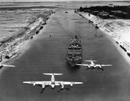 British planes above the Suez Canal, c. 1956. Libraries Tasmania. Public Domain.