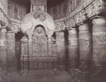 Ajanta, interior of cave no. 9, by Samuel Bourne, 1869. Museum of Photographic Arts. Public Domain.