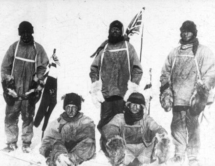 Oates, Scott, Wilson, Evans and Bowers at the South Pole, by Herbert Ponting, 18 January 1912. Australian National Maritime Museum. Public Domain.
