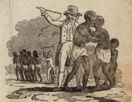 A slaveowner violently seperates a family, engraving by Alexander Anderson based on oral testimony given to the Select Committee Appointed to Take the Examination of Witnesses Respecting the African Slave Trade, 1791. New York Public Library. Public Doma