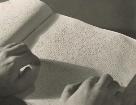Braille reading at the Library for the Blind, 1875. New York Public Library. Public Domain.