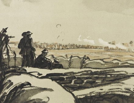 The Battle of the Somme, by Sir David Muirhead Bone, 1916. Royal Albert Memorial Museum & Art Gallery. Public Domain.