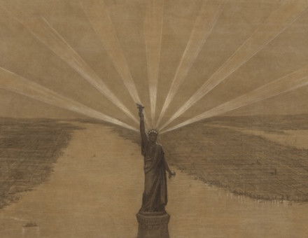 Presentation drawing of The Statue of Liberty Illuminating the World, Frédéric-Auguste Bartholdi, 1875. Metropolitan Museum of Art. Public Domain.