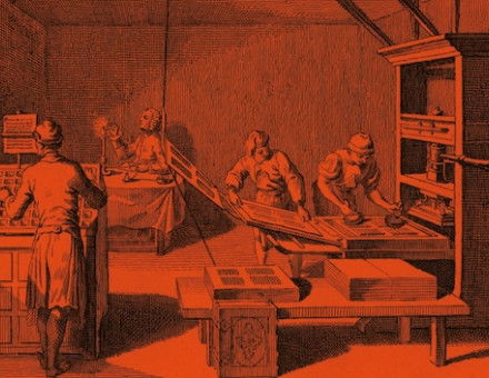 The interior of a printing house, Dutch, 18th century. Rijksmuseum. Public Domain.