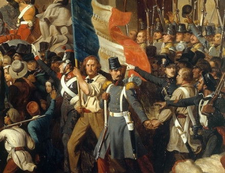 Lamartine refusant le drapeau rouge devant l’Hôtel de Ville, by Hénri-Félix Philippoteaux, 1848. Petit Palais, musée des Beaux-arts de la Ville de Paris. Public Domain.