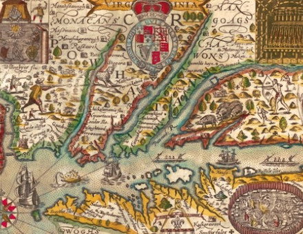 Hand-coloured map of Virginia, 1637. Library of Congress. Public Domain.