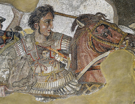 Detail of the Alexander Mosaic, a Roman floor mosaic in Pompeii dating from c. 100BC, showing Alexander the Great.