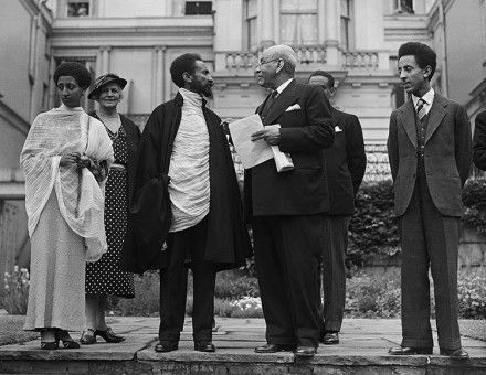 Princess Tsehai, Haile Selassie and Crown Prince Asfa-Wossen with Dr Martin, the Abyssinian Minister, June 4th, 1936,