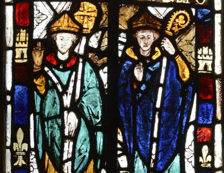 St Mary’s church, Credenhill, Herefordshire. 14th-century window with St Thomas de Cantilupe on the right alongside St Thomas Becket