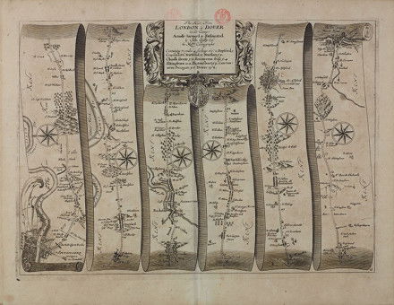 Map showing the route from London to Dover, showing major towns and cities.