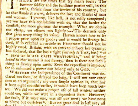 The first edition of The American Crisis, published 1776.