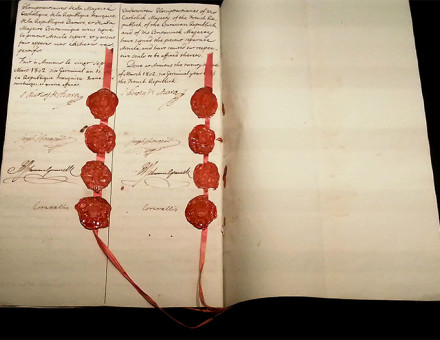 Page of the Treaty with the eight seals and eight signatures of the signatories.