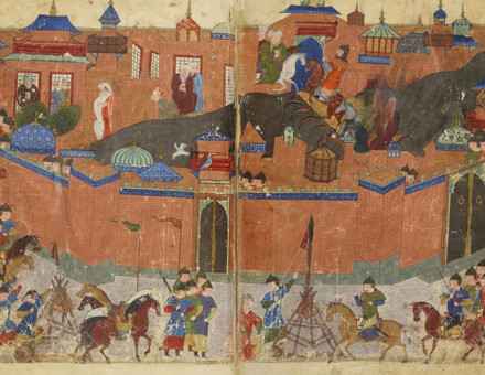 Hulagu's army conducting a siege on Baghdad walls. Tapestry circa 1430.