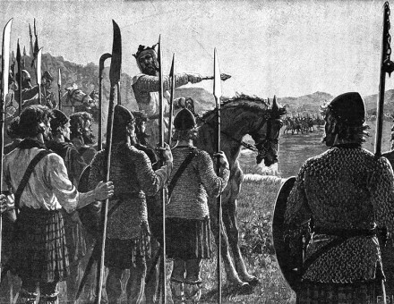 Bruce reviewing troops before the Battle of Bannockburn