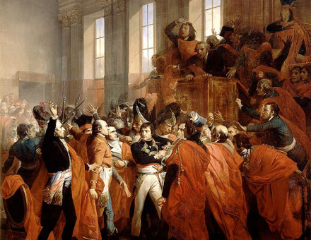 General Bonaparte during the coup d'état of 18 Brumaire in Saint-Cloud, painting by François Bouchot, 1840