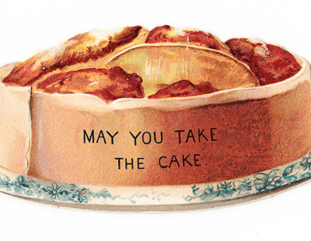 Cutting humour: a Victorian greetings card in the shape of a cake, c.1880.