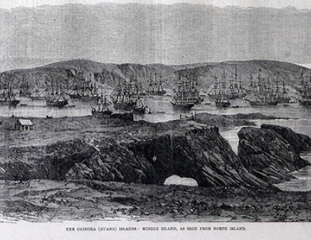Massed shipping in the Chincha Islands in 1863, at the height of guano extraction