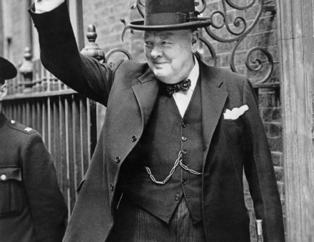Winston Churchill giving the 'V' sign, on 20 May 1940.