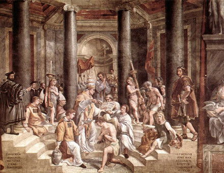 The Baptism of Constantine painted by Raphael's pupils (1520–1524, fresco, Vatican City, Apostolic Palace)