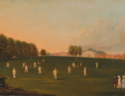 First Grand Match of Cricket Played by Members of the Royal Amateur Society on Hampton Court Green, August 3rd, 1836. (unknown artist)