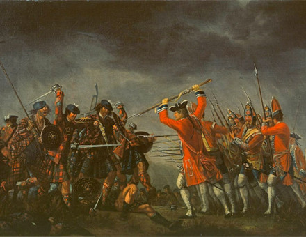 Battle of Culloden between the Jacobites and the "Redcoats"