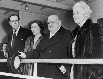 Churchill arrives with his family in the Queen Elizabeth, March 23rd, 1949.