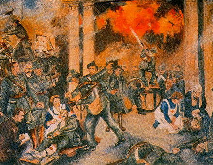 'Birth of the Irish Republic' by Walter Paget, depicting the GPO during the shelling