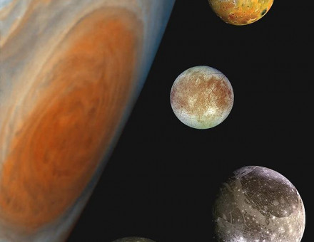 Computer image of the four Galilean moons of Jupiter