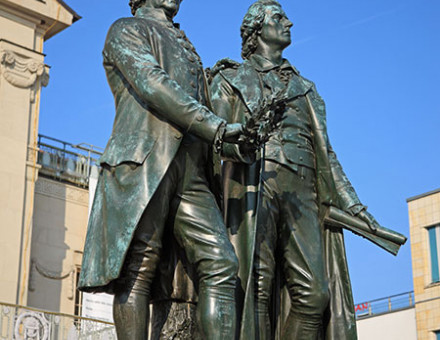 Weimar's statue of the poets and dramatists Goethe (left) and Schiller.