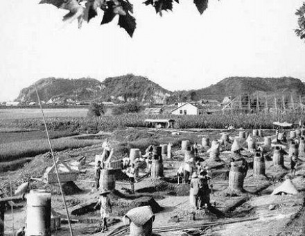Backyard furnaces in China during the Great Leap Forward era.