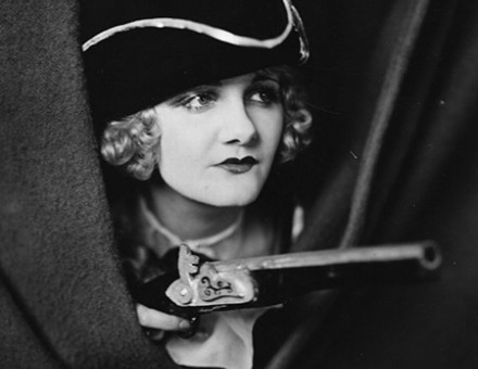 Evelyn Wrentan plays a highway-woman in the 1935 film, Hands Up. 