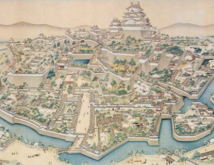 A hanging scroll painting of Himeji castle.