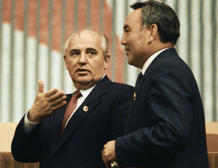 Mikhail Gorbachev and Kazakh president Nursultan Nazarbayev.