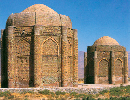 The Kharāghān twin towers, built in 1053 in Iran, as the burial place of Seljuq princes.