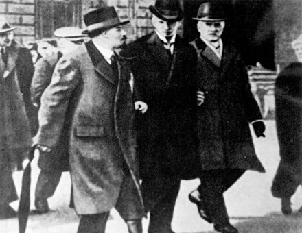 Lenin with Swedish socialists Ture Nerman and Carl Lindhagen in Stockholm, March 1917
