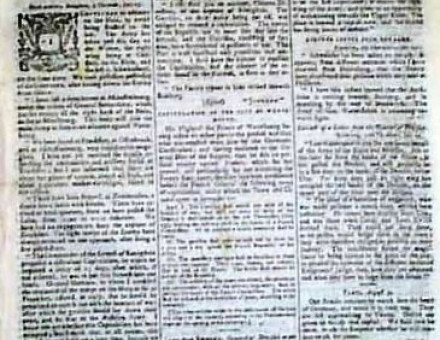 Lloyd's Evening Post front page, 10 August 1796