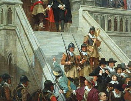 Oliver Cromwell dissolving the Long Parliament.